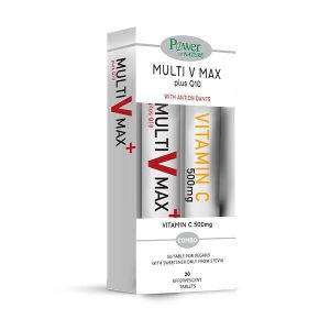 Power Of Nature Πολυβιταμίνες Multi V Max Plus Q10 20 αναβράζοντα δισκία & Vitamin C 500mg 20 αναβράζοντα δισκία
