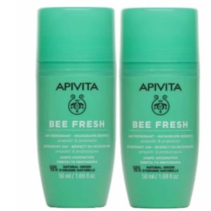 Apivita PROMO Bee Fresh 24ωρο Αποσμητικό Roll on - Σέβεται το Μικροβίωμα με Πρόπολη & Προβιοτικά 2x50ml