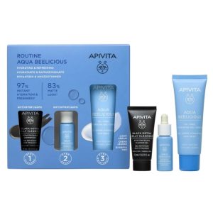 Apivita Apivita Routine Aqua Beelicious Κρέμα Ενυδάτωσης Πλούσιας Υφής, 40ml & ΔΩΡΟ Μαύρο Τζελ Καθαρισμού, 15ml & Booster Αναζωογόνηση, 10ml