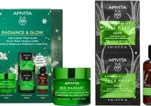 Apivita Promo Bee Radiant Light Cream 50ml & Aloe Face Mask 2x8ml & Tonic Mountain Tea Shower Gel 75ml